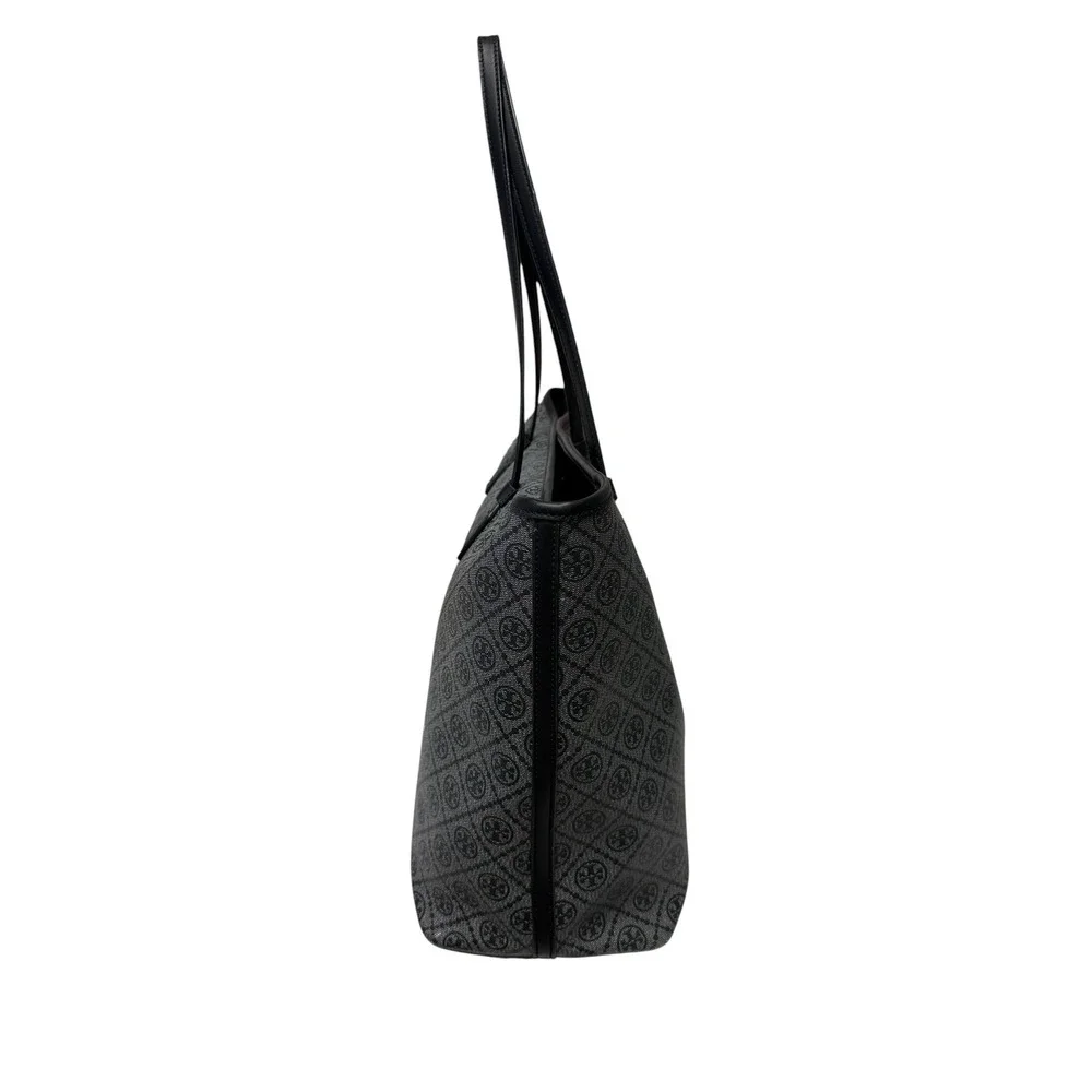 Tory Burch Gemini Link Tote Women Large Gray Black Monogram Zip Top Bag EUC - Picture 4 of 9